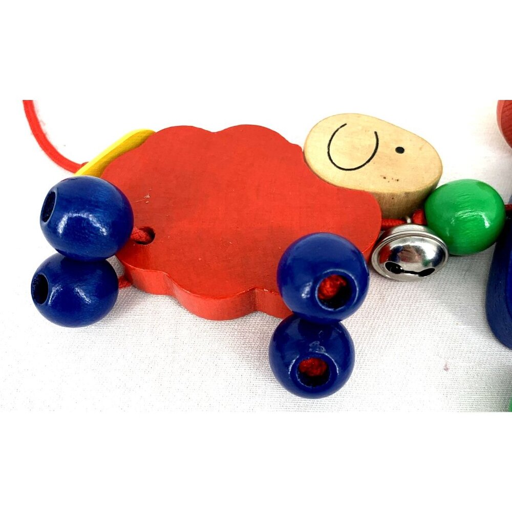 Stroller Pram Clip on Baby Toy Hand Painted Wooden Shepard and Lambs 35" - Picture 3 of 11